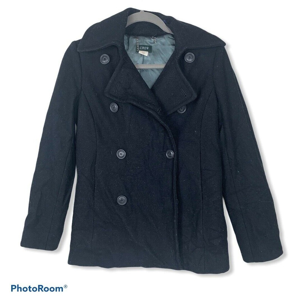 J.Crew Melton Pea Coat Jacket black size XS wool #66565